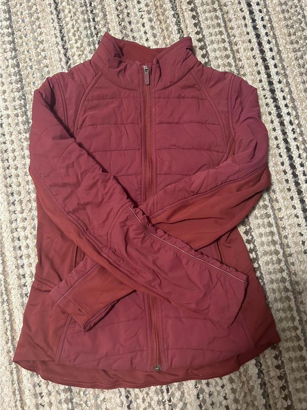lululemon burgundy down for it all jacket with thumb holes